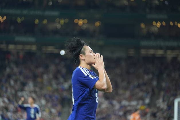 Tunisia v Japan - FIFA World Cup, WM, Weltmeisterschaft, Fussball 2026 - Group F MONTERREY, MEXICO - JUNE 20: Ayase Ueda (18) of Japan celebrates after scoring a goal during the 2026 FIFA World Cup First Stage Group F match between Tunisia and Japan at Estadio BBVA (Monterrey Stadium) in Monterrey, Mexico on June 20, 2026. Juancho Torres Anadolu Nuevo Leon Mexico. Editorial use only. Please get in touch for any other usage.  Copyright: x2026xAnadoluxJuanchoxTorresx