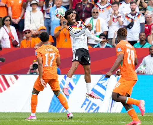 Nathaniel Brown, Germany, 18, jumps up and heads the ball CAN, FIFA World Cup, Germany vs. Ivory Coast, Toronto, June 20, 2026 CAN, FIFA World Cup, Germany vs. Ivory Coast, Toronto, June 20, 2026 Toronto,detected_source_language Copyright: xEibner-Pressefoto ScottxColemanx EP_SCN