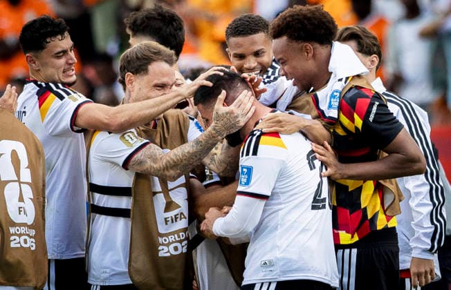 Toronto, Canada, June 20, 2026 Final celebration Aleksandar Pavlovic (GER) David Raum (GER) Malick Thiaw (GER) Assan Ouedraogo (GER) Germany Ivory Coast World Cup Germany Ivory Coast June 20, 2026,detected_source_language