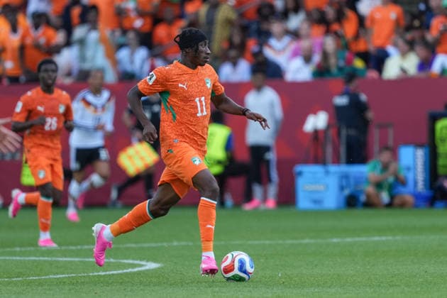 Ivory Coast vs Germany FIFA World Cup, WM, Weltmeisterschaft, Fussball Group G Match Yan Diomande 11 of Ivory Coast drives the ball forward during the 2026 FIFA World Cup Group E match between Germany and Ivory Coast at Toronto Stadium. on June 20, 2026 in Toronto, Canada. (Photo by Leonardo Ramirez Eyepix Group) Copyright: xLeonardoxRamirezx xEyepixxGroupx LR20062026-07622
