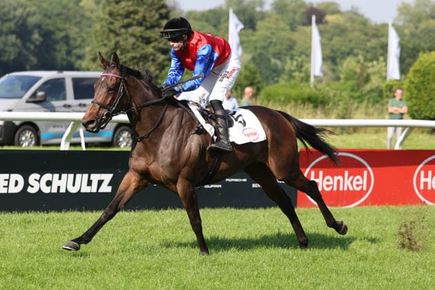 June 20, 2026, Düsseldorf, North Rhine-Westphalia, GER Galene, ridden by Sibylle Vogt, wins at the Düsseldorf Grafenberg Racetrack Horse, jockey, Galene, Vogt, victory, finish line, finish 260620SG737DUESSELDORF JPG,detected_source_language