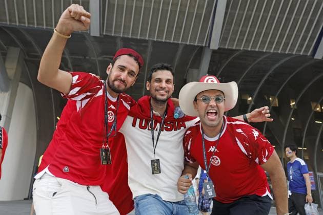 Football: 2026 World Cup Tunisia supporters cheer ahead of a World Cup Group F football match against Japan at Monterrey Stadium in Guadalupe, Mexico, on June 20, 2026.  A14AA0005619567P