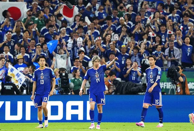 Football: 2026 World Cup Japan s Junya Ito (14) celebrates after scoring the team s third goal in the second half of a World Cup Group F football match against Tunisia at Monterrey Stadium in Guadalupe, Mexico, on June 20, 2026.  A14AA0005619641P