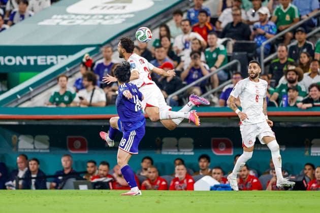FIFA WORLD CUP 2026 TUNISIA VS JAPAN FIFA WORLD CUP 2026 TUNISIA VS JAPAN TUNISIA VS JAPAN 20062026 MONTERREY, NUEVO LEON Action photo of Ayase Ueda (No. 18) of Japan and Ali Abdi (No. 2) of Tunisia during the Round 1 Group F match of the 2026 FIFA World Cup, held at Estadio Monterrey in Monterrey, Nuevo León Action photo of Ayase Ueda (No. 18) of Japan and Ali Abdi (No. 2) of Tunisia, during a Round 1 Group F match of the 2026 FIFA World Cup, held at the Estadio Monterrey in Monterrey, Nuevo León. PHOTO BY IMAGENSHOP PHOTO AGENCY MONTERREY, NUEVO LEÓN, MEXICO,detected_source_language Copyright: xYOALIxMARTINEZx