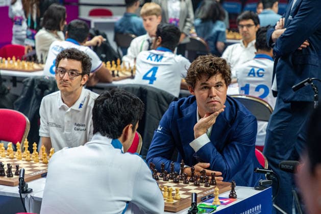 June 21, 2026, Hong Kong, Hong Kong, China: MAGNUS CARLSEN (NOR) and FABIANO CARUANA (USA) before their match against Uzbekistan of Blitz quarterfinals of the 2026 FIDE World Team Rapid and Blitz Chess Championship in Hong Kong. Hong Kong China - ZUMAm298 0859646456st Copyright: xJamesxModestox