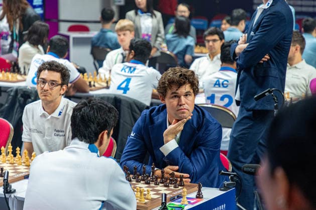 June 21, 2026, Hong Kong, Hong Kong, China: MAGNUS CARLSEN (NOR) and FABIANO CARUANA (USA) before their match against Uzbekistan of Blitz quarterfinals of the 2026 FIDE World Team Rapid and Blitz Chess Championship in Hong Kong. Hong Kong China - ZUMAm298 0859646469st Copyright: xJamesxModestox