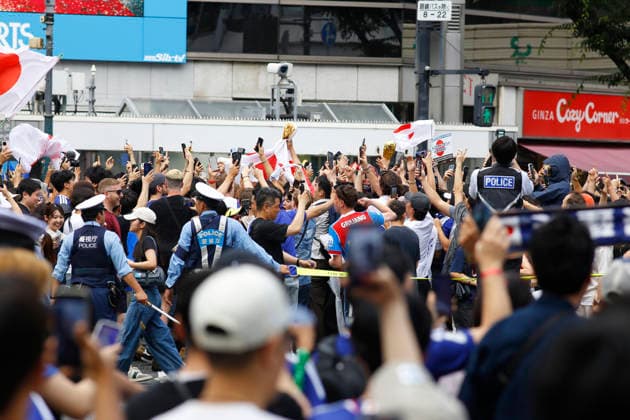 Football, 2026 FIFA World Cup, Tunisia v Japan, Japanese fans celebrate victory at Shibuya Crossing in Tokyo
