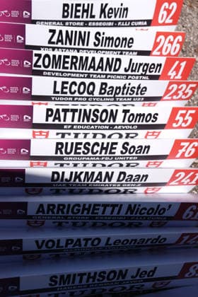 Plates during Stage 8 of the Giro Next Gen 2026 Individual Time Trial, from Villa Sant Angelo to L Aquila, Italy, Sunday, June 21, 2026.  Copyright: xMassimoxPaolone LaPressex