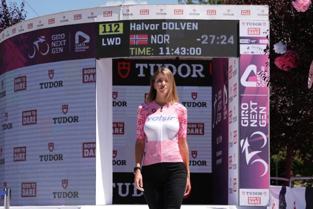 Presentation of the pink jersey during Stage 8 of the Giro Next Gen 2026 Individual Time Trial, from Villa Sant Angelo to L Aquila, Italy, Sunday, June 21, 2026.  Copyright: xMassimoxPaolone LaPressex