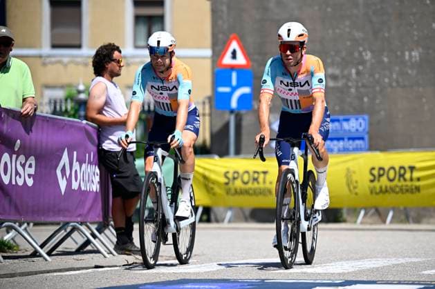 Baloise Belgium Tour 2026 Stage 5 HOEILAART, BELGIUM - JUNE 21 : Sheehan Riley (USA) of NSN Cycling Team and Boivin Guillaume (CAN) of NSN Cycling Team before the start of the race during stage 5 of the 95th edition of Baloise Tour of Belgium an UCI ProSeries 2.Pro cycling road race stage for Men Elite of 183.6 km with start in Gingelom and finish in Hoeilaart on June 21, 2026 in Hoeilaart, Belgium, 21 06 2026 ( Motordriver Stephan Boone - Hoeilaart Belgium  Copyright: xTomasxSiskx