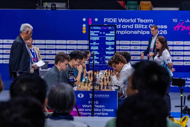 June 21, 2026, Hong Kong, Hong Kong, China: Mr Birdie and friends and WR Chess during the Blitz semifinals tiebreaker of the 2026 FIDE World Team Rapid and Blitz Chess Championship in Hong Kong. WR Chess won the bout and would face Team MGD1 for fifth place. Hong Kong China - ZUMAm298 0859655963st Copyright: xJamesxModestox