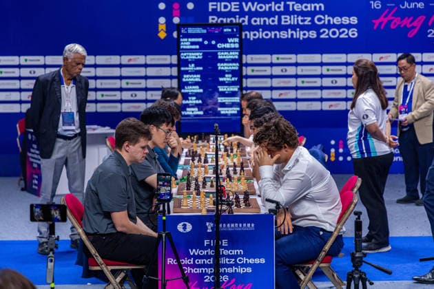 June 21, 2026, Hong Kong, Hong Kong, China: Mr Birdie and friends and WR Chess during the Blitz semifinals tiebreaker of the 2026 FIDE World Team Rapid and Blitz Chess Championship in Hong Kong. WR Chess won the bout and would face Team MGD1 for fifth place. Hong Kong China - ZUMAm298 0859655981st Copyright: xJamesxModestox