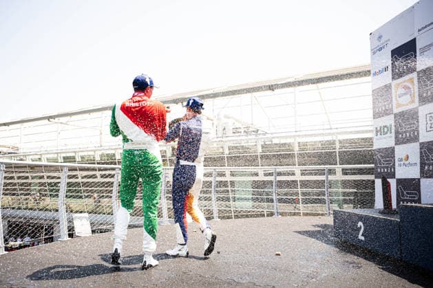 MOTORSPORTS - Porsche Carrera Cup - Porsche Carrera Cup Photo by IPA ABACAPRESS.COM85907826 - Podium celebration for Andrea Bristot and Pietro Delli Guanti - Porsche Carrera Cup Italia Rounds 5-6. At the Autodromo di Monza in Monza, MB. On June 20, 2026. Monza Italy  Copyright: xIPAxSport ABACAx