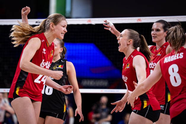 Belgium v France - 2026 FIVB Volleyball Women s Nations League ANKARA, TURKIYE - JUNE 21: Belgium players celebrate after winning a point during the 2026 FIVB Volleyball Women s Nations League second-week match between Belgium and France at Ankara Sports Hall in Ankara, Turkiye, on June 21, 2026. Betül Abali Anadolu Ankara Turkey. Editorial use only. Please get in touch for any other usage.  Copyright: x2026xAnadoluxBetülxAbalÄ±x