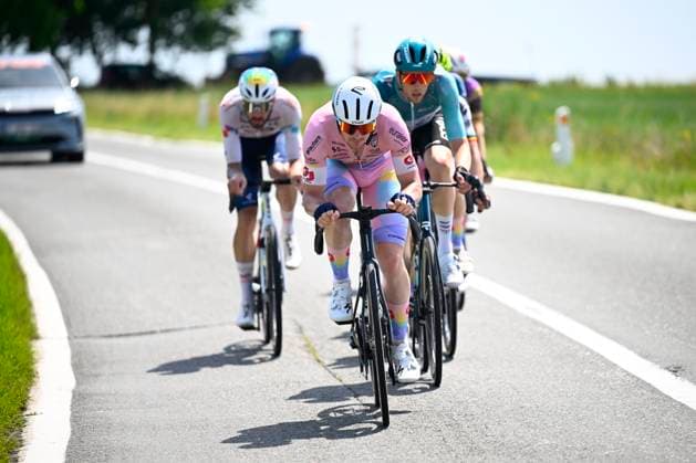Baloise Belgium Tour 2026 Stage 5 HOEILAART, BELGIUM - JUNE 21 : Baguelin Jocelyn (FRA) of Aarco leading the escape pack during stage 5 of the 95th edition of Baloise Tour of Belgium an UCI ProSeries 2.Pro cycling road race stage for Men Elite of 183.6 km with start in Gingelom and finish in Hoeilaart on June 21, 2026 in Hoeilaart, Belgium, 21 06 2026 ( Motordriver Stephan Boone - Hoeilaart Belgium  Copyright: xTomasxSiskx