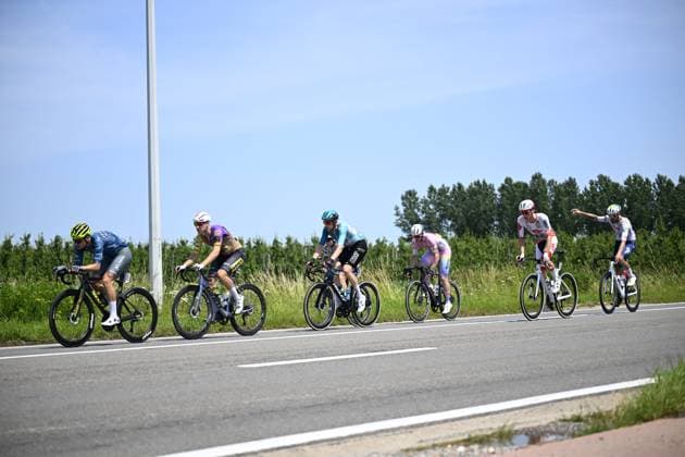Baloise Belgium Tour 2026 Stage 5 HOEILAART, BELGIUM - JUNE 21 : Brunel Alexys (FRA) of TotalEnergies, Moonen Zeno (BEL) of Tarteletto Isorex, Appel Stijn (NED) of BEAT CC p b Saxo, Konings Roan (NED) of Metec - SOLARWATT p b Mantel, Baguelin Jocelyn (FRA) of Aarco, De Bruyckere Kay (BEL) of Pauwels Sauzen - Altez Industriebouw Cycling Team in the escape pack during stage 5 of the 95th edition of Baloise Tour of Belgium an UCI ProSeries 2.Pro cycling road race stage for Men Elite of 183.6 km with start in Gingelom and finish in Hoeilaart on June 21, 2026 in Hoeilaart, Belgium, 21 06 2026 ( Motordriver Stephan Boone - Hoeilaart Belgium  Copyright: xTomasxSiskx