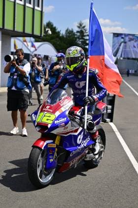 Czech Republic motorcycle Grand Prix, MotoGP World Championship, WM, Weltmeisterschaft Moto2 category, in Brno, Czech Republic, on June 21, 2026. Third placed Filip Salac of Czech Republic, OnlyFans American Racing Team. (CTKxPhoto VaclavxSalek) CTKPhotoP2026062103222  CTKPhotoP2026062103222