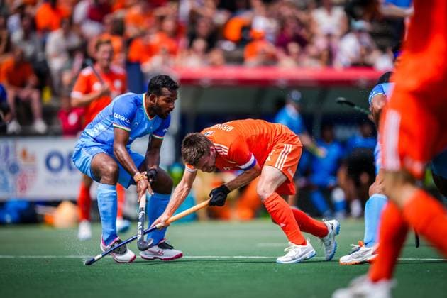 ROTTERDAM, 21-06-2026, HC Rotterdam, FIH Hockey Pro League Men, Season 2025-2026. Match between Netherlands and India (2nd match) , Picture shows Netherlands player Thierry Brinkman (C) Netherlands - India (2nd match)  x204527356x Copyright: