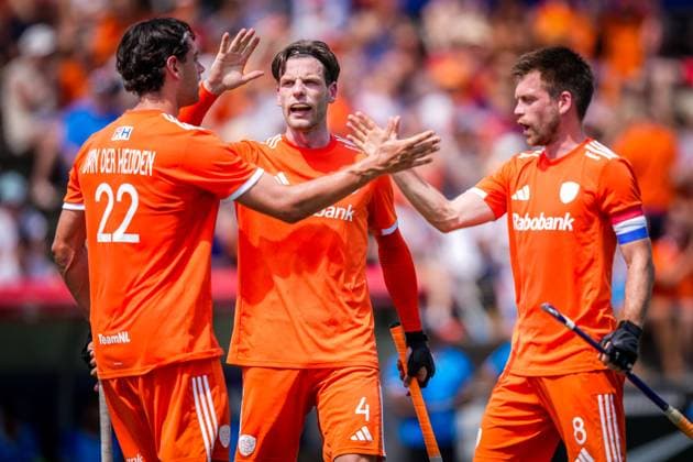 ROTTERDAM, 21-06-2026, HC Rotterdam, FIH Hockey Pro League Men, Season 2025-2026. Match between Netherlands and India (2nd match) , Picture shows Netherlands player Pepijn van der Heijden scores the 1-1 Netherlands - India (2nd match)  x204527703x Copyright: