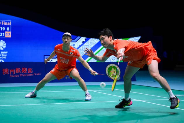(260621) -- MACAO, June 21, 2026 -- Lee Jongmin Jin Yong (R) of South Korea compete during the men s doubles final against Ali Faathir Rayhan Devin Artha Wahyudi of Indonesia at Macao Open badminton tournament 2026 in Macao, south China, June 21, 2026. ) (SP)CHINA-MACAO-BADMINTON-MACAO OPEN 2026-MEN S DOUBLES FINAL (CN) CheongxKamxKa 