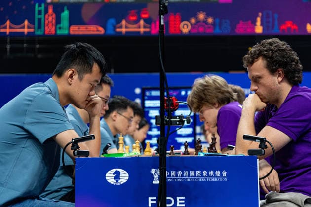 June 21, 2026, Hong Kong, Hong Kong, China: DING LIREN (CHI) and HANS NIEMANN (USA) clash in the second round of the Blitz final of the 2026 FIDE World Team Rapid and Blitz Chess Championship in Hong Kong. Dragon Chilling takes the second round and win gold in the Blitz final. Hong Kong China - ZUMAm298 0859660948st Copyright: xJamesxModestox