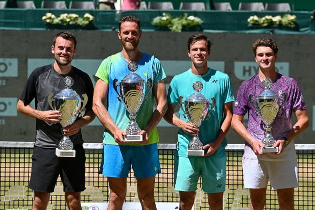 Siegerfoto mit Theo Arribage (FRA), Albano Olivetti (FRA), Daniel Altmaier (GER) und Joao Fonseca (BRA) TERRA WORTMANN Open 2026, Tennis, ATP, Tennis Herren Tennis Herren 500, Turnier, Hauptfeld, Finale, Doppel, 21.06.2026, TERRA WORTMANN Open 2026, Tennis, ATP, Tennis Herren 500, Turnier, Hauptfeld, Finale, Doppel, 21.06.2026 Halle *** Winners photo featuring Theo Arribage (FRA), Albano Olivetti (FRA), Daniel Altmaier (GER), and Joao Fonseca (BRA) at the TERRA WORTMANN Open 2026, Tennis, ATP, Men’s 500, Tournament, Main Draw, Final, Doubles, June 21, 2026, TERRA WORTMANN Open 2026, Tennis, ATP, Men’s 500, Tournament, Main Draw, Final, Doubles, June 21, 2026, Indoor,detected_source_language Copyright: xEibner-Pressefoto RobertxGertzenx EP_RGN