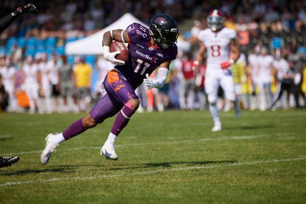 Frankfurt Galaxy - Prag Lions, American Football, European Football Alliance (EFA), Saison 2026, 21.06.2026. 11 Normen Schumm (WR, Frankfurt Galaxy) mit dem Touchdown im Spiel zwischen Frankfurt Galaxy und Prague Lions in der European Football Alliance (EFA) in Frankfurt am Main, Deutschland. Hessen Deutschland *** Frankfurt Galaxy vs. Prague Lions, American Football, European Football Alliance (EFA), 2026 Season, June 21, 2026, 11 PRGatFGY_SCHRICK_DSK_5709