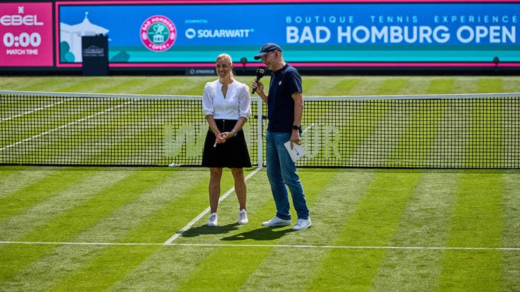 June 21, 2026, Bad Homburg, Hessen, Germany: Angelique Kerber of Germany, Matthias Stach of Germany - MC in interview before the award from Tennis-Club Bad Homburg during the BAD HOMBURG OPEN powered by SOLARWATTT- WTA500 - Womens Tennis, 21.6.2026 in Bad Homburg (Tennis-Club Bad Homburg), Germany - Photo: Tennis 2026: Bad Homburg Open - WTA500: Got An Award  - ZUMAs343 20260621_zsp_s343_036 Copyright: xMathiasxSchulzx