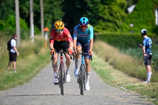 Baloise Belgium Tour 2026 Stage 5 HOEILAART, BELGIUM - JUNE 21 : Abrahamsen Jonas (NOR) of Uno-X Mobility, Romele Alessandro (ITA) of XDS Astana Team in the escape pack during stage 5 of the 95th edition of Baloise Tour of Belgium an UCI ProSeries 2.Pro cycling road race stage for Men Elite of 183.6 km with start in Gingelom and finish in Hoeilaart on June 21, 2026 in Hoeilaart, Belgium, 21 06 2026 ( Motordriver Stephan Boone - Hoeilaart Belgium  Copyright: xTomasxSiskx