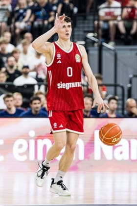 MUNICH, GERMANY - JUNE 21: Neno Dimitrijevic (FC Bayern Muenchen, 0) controls the ball during the easyCredit Basketball Bundesliga Playoffs Final Game 5 match between FC Bayern Muenchen vs. Alba Berlin at SAP Garden on June 21, 2026 in Munich, Germany. Bavaria Germany Copyright: xSteffiexWunderlx