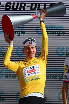 Tour de Suisse 2026 Stage 5 VILLARS-SUR-OLLON, SWITZERLAND - JUNE 21 : Pogacar Tadej (SLO) of UAE Team Emirates XRG on the podium during stage 5 of the 89th edition of Tour de Suisse an UCI World Tour 2.UWT cycling road race stage for Men Elite of 151.1 km with start in Villars-sur-Ollon and finish in Villars-sur-Ollon on June 21, 2026 in Villars-sur-Ollon, Switzerland, 21 06 2026 ( Motordriver Guy De Vuyst - Villars-sur-Ollon Switzerland  Copyright: xVincentxKalutx