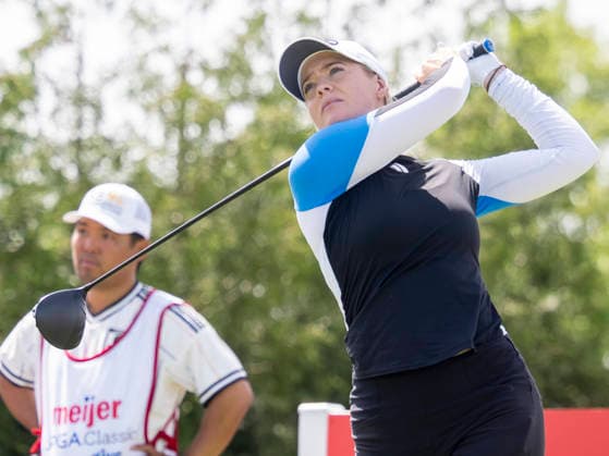 BELMONT, MI - JUNE 21: Cassie Porter of Australia tee™s off during the final round of the LPGA, Golf Damen Meijer LPGA Classic for Simply Give on June 21, 2026, at Blythefield Country Club in Belmont, Michigan. (Photo by Joseph Weiser Icon Sportswire) GOLF: JUN 21 LPGA Meijer LPGA Classic for Simply Give EDITORIAL USE ONLY Icon260621038