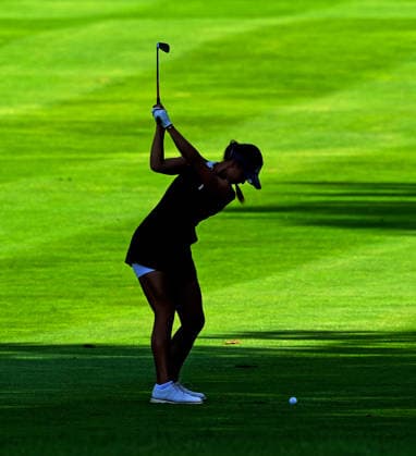 BELMONT, MI - JUNE 21: A silhouette of LPGA, Golf Damen golfer Yana Wilson as she plays her 2nd shot on the 3rd hole on June 21, 2026, during the final round of the LPGA Meijer LPGA Classic for Simply Give at Blythefield Country Club in Belmont, Michigan. (Photo by Brian Spurlock Icon Sportswire) GOLF: JUN 21 LPGA Meijer LPGA Classic for Simply Give EDITORIAL USE ONLY Icon26062127