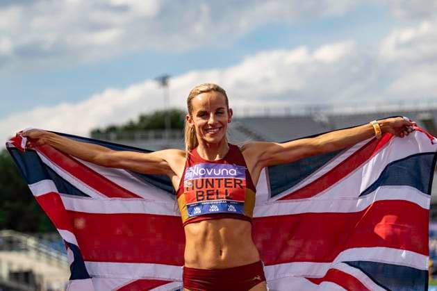 RECORD DATE NOT STATED 21st June 2026; Alexander Stadium, Birmingham, West Midlands, England; 2026 Novuna UK Athletics Championships; Georgia Hunter Bell of Belgrave Harriers celebrates winning the womens 800m GodfreyxPitt