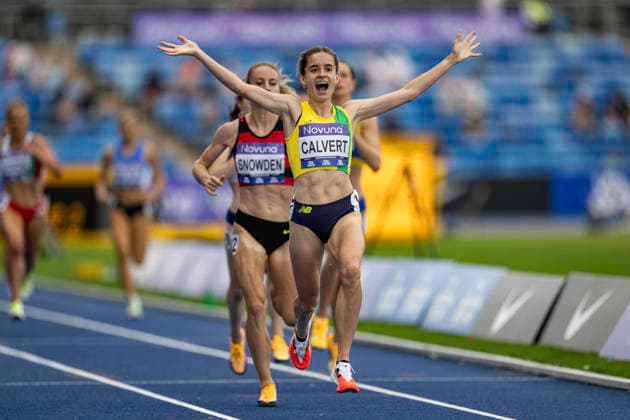 RECORD DATE NOT STATED 21st June 2026; Alexander Stadium, Birmingham, West Midlands, England; 2026 Novuna UK Athletics Championships; Sarah Calvert of Livingston AC celebrates winning the womens 1500m GodfreyxPitt