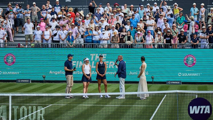 June 21, 2026, Bad Homburg, Hessen, Germany: Matthias Stach, Angelique Kerber, Ana Ivanovic, Boris Becker, Andrea Petkovic, Matthias Stach of Germany - MC, Angelique Kerber of Germany, Ana Ivanovic of Serbia, Boris Becker of Germany, Andrea Petkovic of Germany - MC talking after Angeliques last Match during the BAD HOMBURG OPEN powered by SOLARWATTT- WTA500 - Womens Tennis, 20.6.2026 in Bad Homburg (Tennis-Club Bad Homburg), Germany - Photo: Tennis 2026: Bad Hombug Open - WTA500: KERBER 6:3 7:5 IVANOVIC  - ZUMAs343 20260621_zsp_s343_230 Copyright: xMathiasxSchulzx