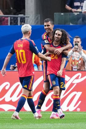 Marc Cucurella of Spain (R) and Rodri of Spain (C) celebrate the team s fourth goal during a FIFA Men’s World Cup 2026 Group Stage football match between Spain and Saudi Arabia at Atlanta Stadium, in Atlanta on June 21th 2026 (Photo by Alexandra Fechete SPP)  Copyright: xAlexandraxFechete SPPx Sportspressphoto_SPR172718