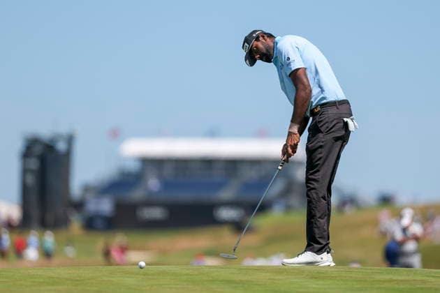 US Open Golf Championship - Round 4 Sahith Theegala of the US during the fourth round of the 2026 US Open golf tournament at the Shinnecock Hills Golf Club in Southampton, New York, USA, 21 June 2026. SOUTHAMPTON NEW YORK UNITED STATES  Copyright: xSARAHxYENESELx
