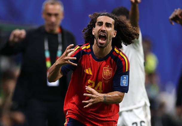 (260622) -- ATLANTA, June 22, 2026 -- Marc Cucurella of Spain reacts during the group H match between Spain and Saudi Arabia at the 2026 FIFA World Cup, WM, Weltmeisterschaft, Fussball at Atlanta Stadium in Atlanta, the United States, June 21, 2026. ) (SP)U.S.-ATLANTA-FOOTBALL-FIFA WORLD CUP-GROUP H-ESP VS KSA WangxKaiyan 