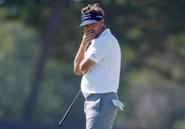 Keith Mitchell reacts after his putt on the 7th hole during the final round of the 126th U.S. Open Golf Championship at Shinnecock Hills Golf Club in Southampton, NY, on Sunday, June 21, 2026.  NYC20260621813 JOHNxANGELILLO