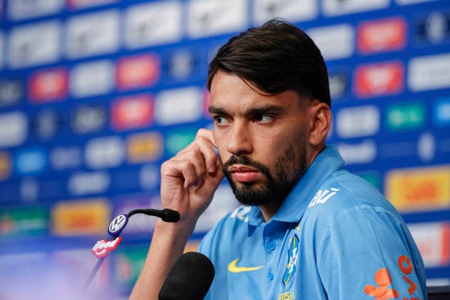 Lucas Paqueta of Brazil speaks at a press conference, PK, Pressekonferenz in New Jersey, USA 21 June 2026. Press conference of the Brazilian national team, Nationalteam !ACHTUNG: NUR REDAKTIONELLE NUTZUNG!  Copyright: xSebastiaoxMoreirax GR7278 20260621-55020668288_1
