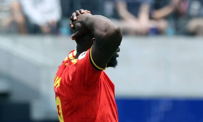 Belgium s Romelu Lukaku reacts during a soccer game between Belgian national team, Nationalteam Red Devils and Iran, on Sunday 21 June 2026, at the SoFi stadium in Los Angeles, the second game in the group stage of the FIFA World Cup, WM, Weltmeisterschaft, Fussball 2026 in the United States of America. The Diables Rouges - Rode Duivels were drawn into Group G. BRUNOxFAHY  x178657989x