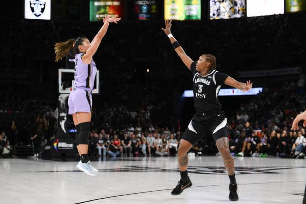 June 21, 2026, Las Vegas, Nevada, USA: Las Vegas Aces lead over Golden State Valkyries end of halftime 50-30 during 2026 WNBA, Basketball Damen, USA regular-season game at Michelob ULTRA Arena in Las Vegas. WNBA 2026: Las Vegas Aces Vs Golden State Valkyries  - ZUMAo117 20260621_zsp_o117_004 Copyright: xMikaelxOnax