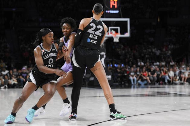 June 21, 2026, Las Vegas, Nevada, USA: Las Vegas Aces defeats Golden State Valkyries 73-92 with the help of JACKIE YOUNG 0 with 21 points followed by AÃ¢â‚¬â ¢JA WILSON 22 with 19 points during 2026 WNBA, Basketball Damen, USA regular-season game at Michelob ULTRA Arena in Las Vegas. WNBA 2026: Las Vegas Aces Defeats Golden State Valkyries 73-92  - ZUMAo117 20260621_zsp_o117_013 Copyright: xMikaelxOnax