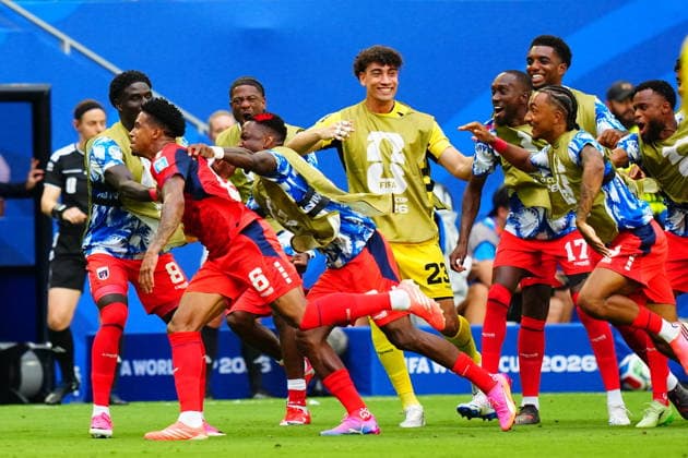 Uruguay v Cape Verde - FIFA World Cup, WM, Weltmeisterschaft, Fussball 2026 - Group H FLORIDA, USA - JUNE 21: Kevin Pina (6) of Cape Verde celebrates with teammates after scoring a goal during the 2026 FIFA World Cup First Stage Group H match between Uruguay and Cape Verde at the Hard Rock Stadium (Miami Stadium) in Miami Gardens, Florida, United States on June 21, 2026. Evrim Aydin Anadolu Florida United States. Editorial use only. Please get in touch for any other usage.  Copyright: x2026xAnadoluxEvrimxAydinx