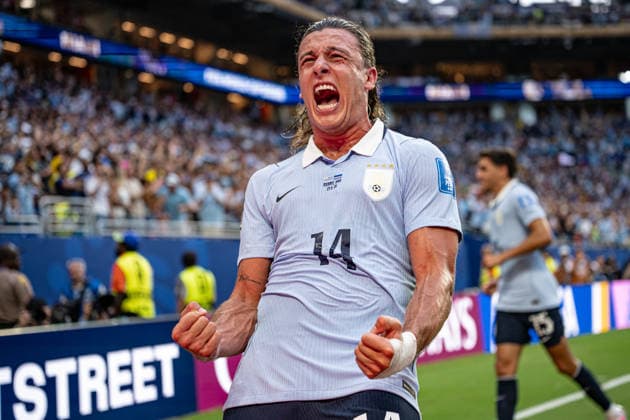 Agustin Canobbio of Uruguay celebrates after scoring the team s second goal during the FIFA World Cup, WM, Weltmeisterschaft, Fussball 2026 Group H match between Uruguay and Cabo Verde at Miami Stadium in Miami Gardens, Florida, United States, on June 21st, 2026. (Photo by Riquelve Nata Sports Press Photo)  Copyright: xRiquelvexNata SportsxPressxPhotox Sportspressphoto_SPR172954