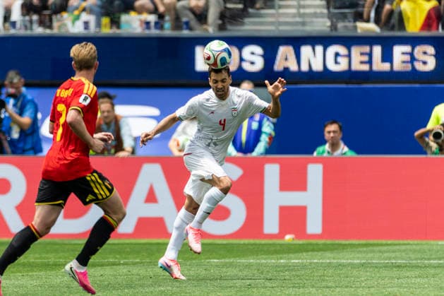 June 21, 2026, Los Angeles, California, USA: IR Iran Shoja Khalilzadeh (4) in actions against the Belgium during the FIFA World Cup, WM, Weltmeisterschaft, Fussball Group G soccer match at SoFi Stadium in Inglewood, Calif., Sunday, June 21, 2026. World Cup 2026: IR Iran 0:0 Belgium  - ZUMAc68_ 20260621_zaf_c68_060 Copyright: xRingoxChiux