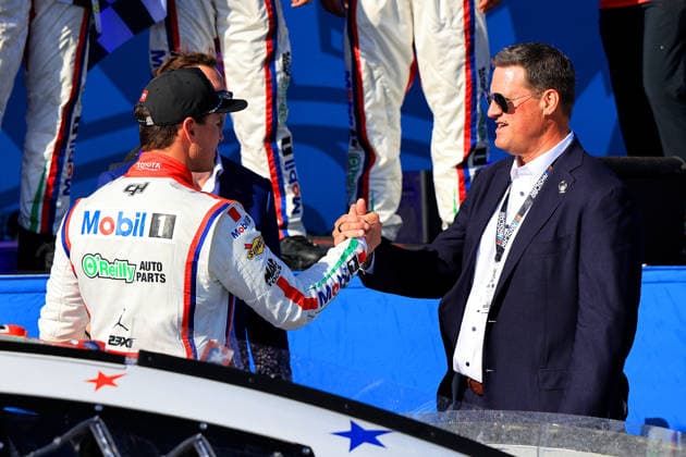 SAN DIEGO, CA - JUNE 21: NASCAR, Motorsport, USA CEO Steve OÕDonnell comes to Victory Lane to congratulate Corey Heim ( 67 23XI Open MOBIL 1 O REILLY AUTO PARTS Toyota) after Corey wins the NASCAR Cup Series Anduril 250 Race the Base event on Sunday June 21, 2026 at the Naval Base Coronado in San Diego, CA. (Photo by David J. Griffin Icon Sportswire) AUTO: JUN 21 NASCAR Cup Series Anduril 250 Race the Base EDITORIAL USE ONLY Icon9532606211482