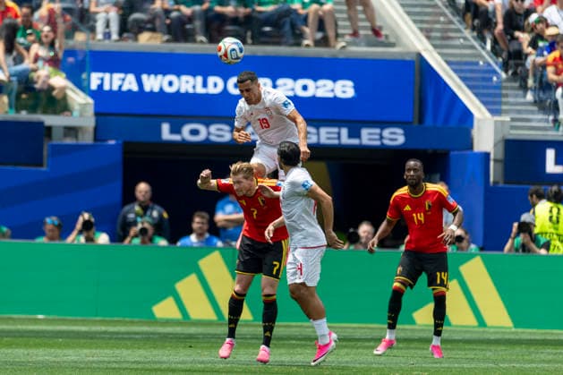 June 21, 2026, Los Angeles, California, United States: IR Iran Ali Nemati (19) and Belgium Kevin De Bruyne (7) seen in action during the FIFA World Cup, WM, Weltmeisterschaft, Fussball Group G soccer match between IR Iran and Belgium at SoFi Stadium. Final score; IR Iran 0:0 Belgium IR Iran Vs Belgium In Los Angeles, USA - 21 Jun 2026  - ZUMAs197 20260621_aaa_s197_312 Copyright: xRingoxChiux
