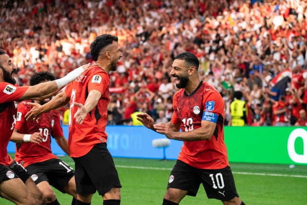 VANCOUVER, CANADA - JUNE 21: Trezeguet of Egypt celebrates with Mohamed Salah of Egypt after scoring their third goal during the FIFA World Cup, WM, Weltmeisterschaft, Fussball 2026 group stage match between New Zealand and Egypt at BC Place Vancouver Stadium on June 21, 2026 in Vancouver, British Columbia, Canada.  Copyright: xAmyxElle SPPx Sportspressphoto_SPR172994